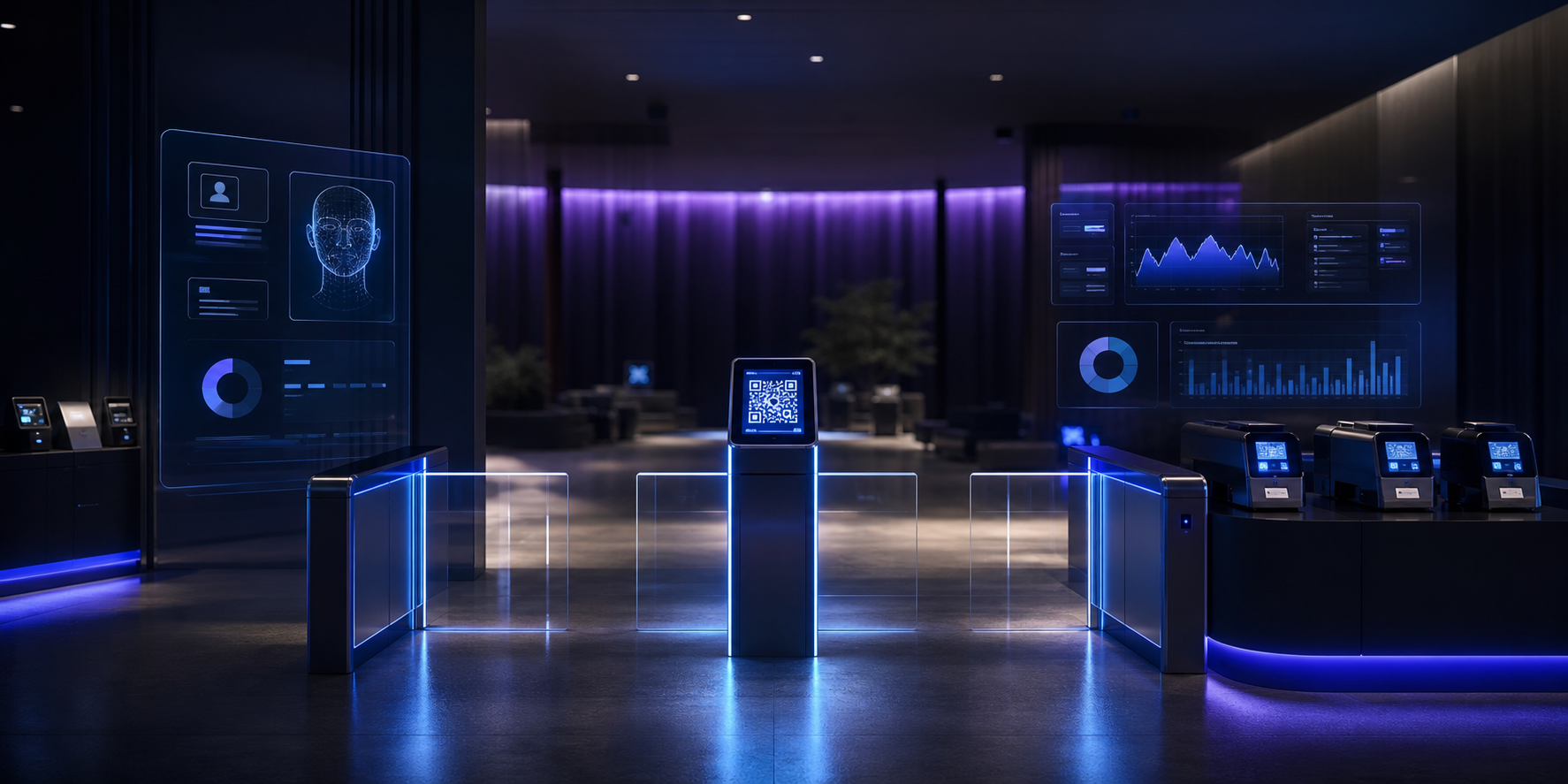 Cinematic contactless event check-in dashboard environment